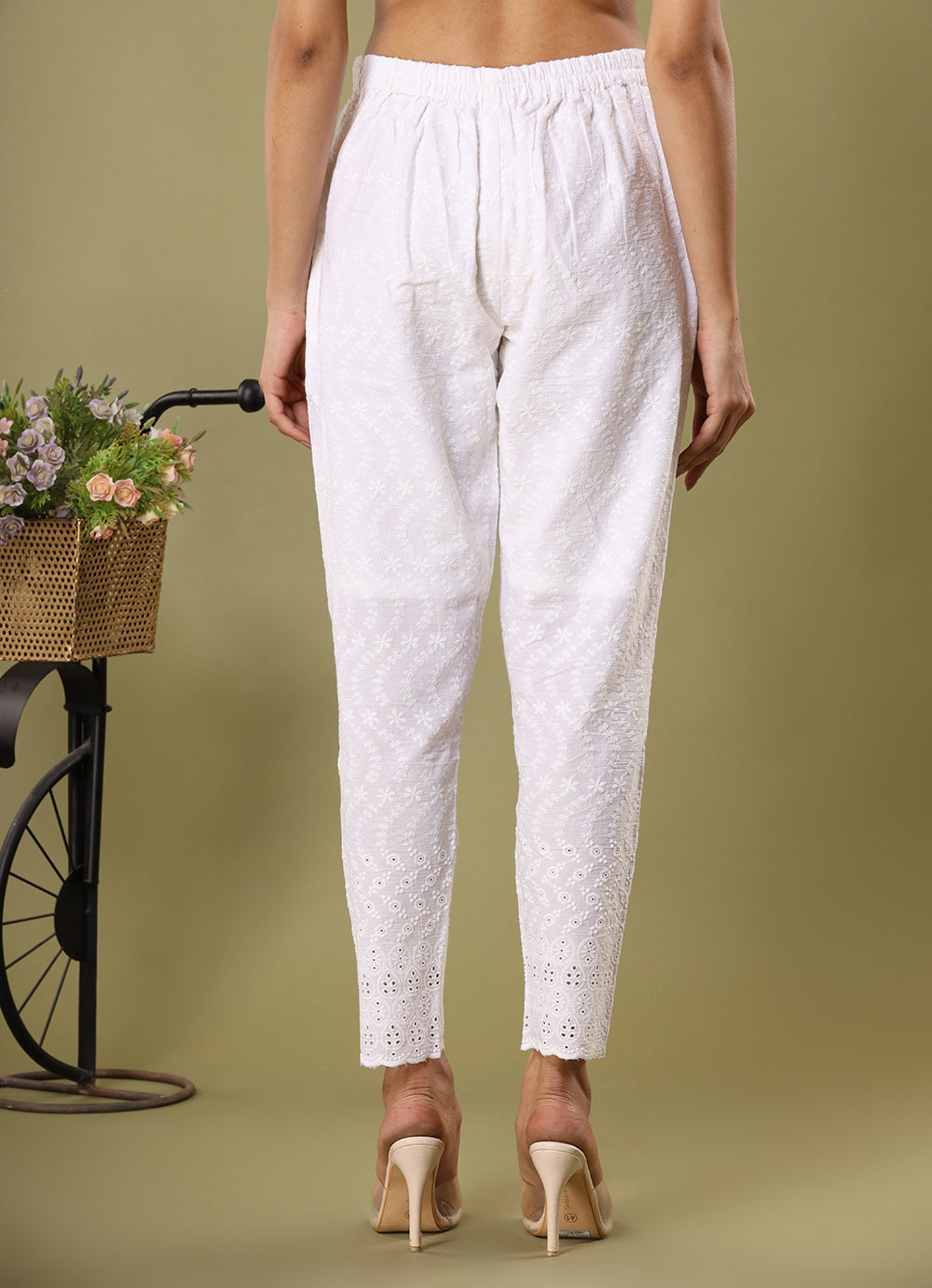 Ice White ~ Schiffli Embroidered Pant
