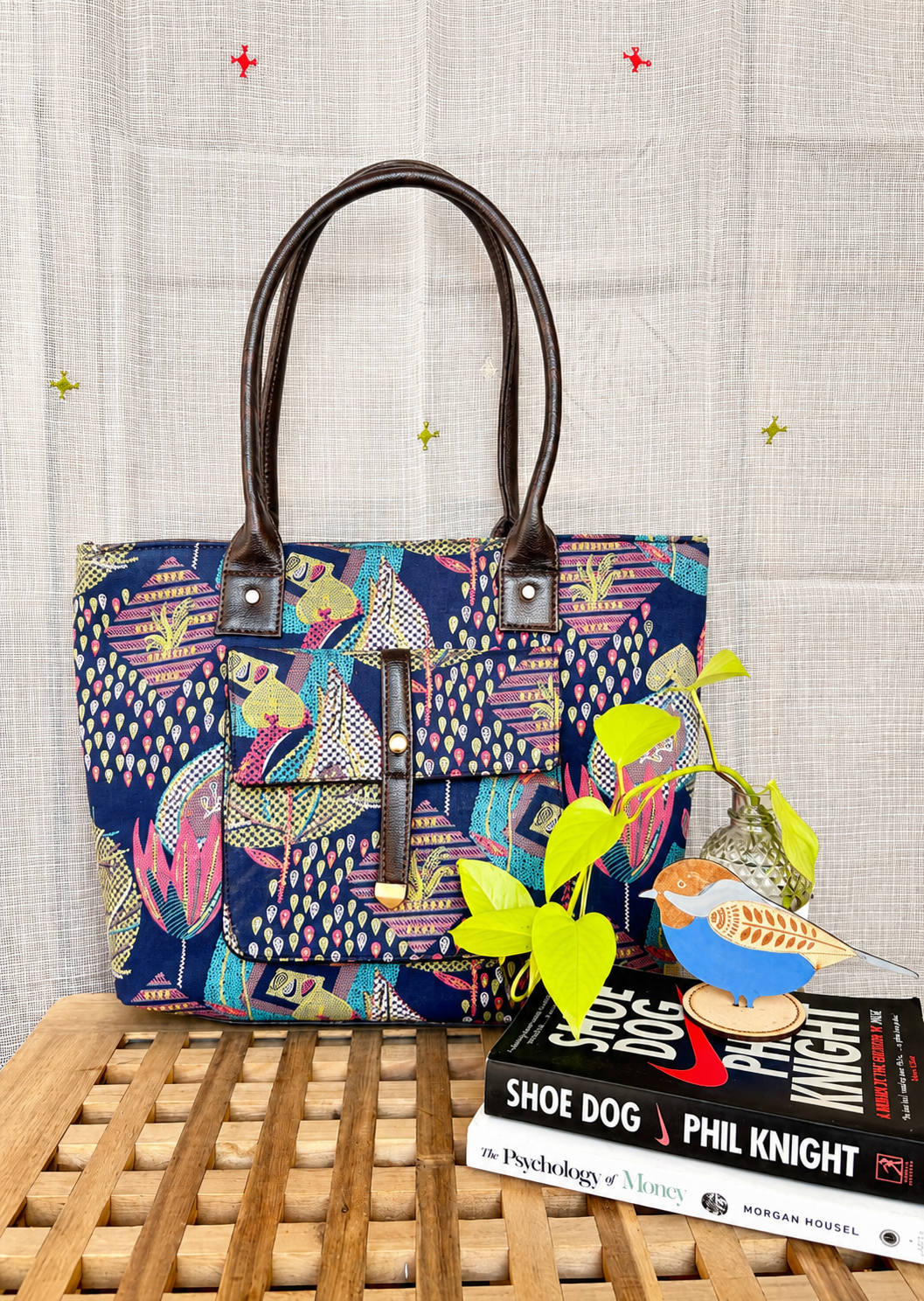Karwaan🍂 Folk garden abstract motifs ~ Handblock Fabric Bag