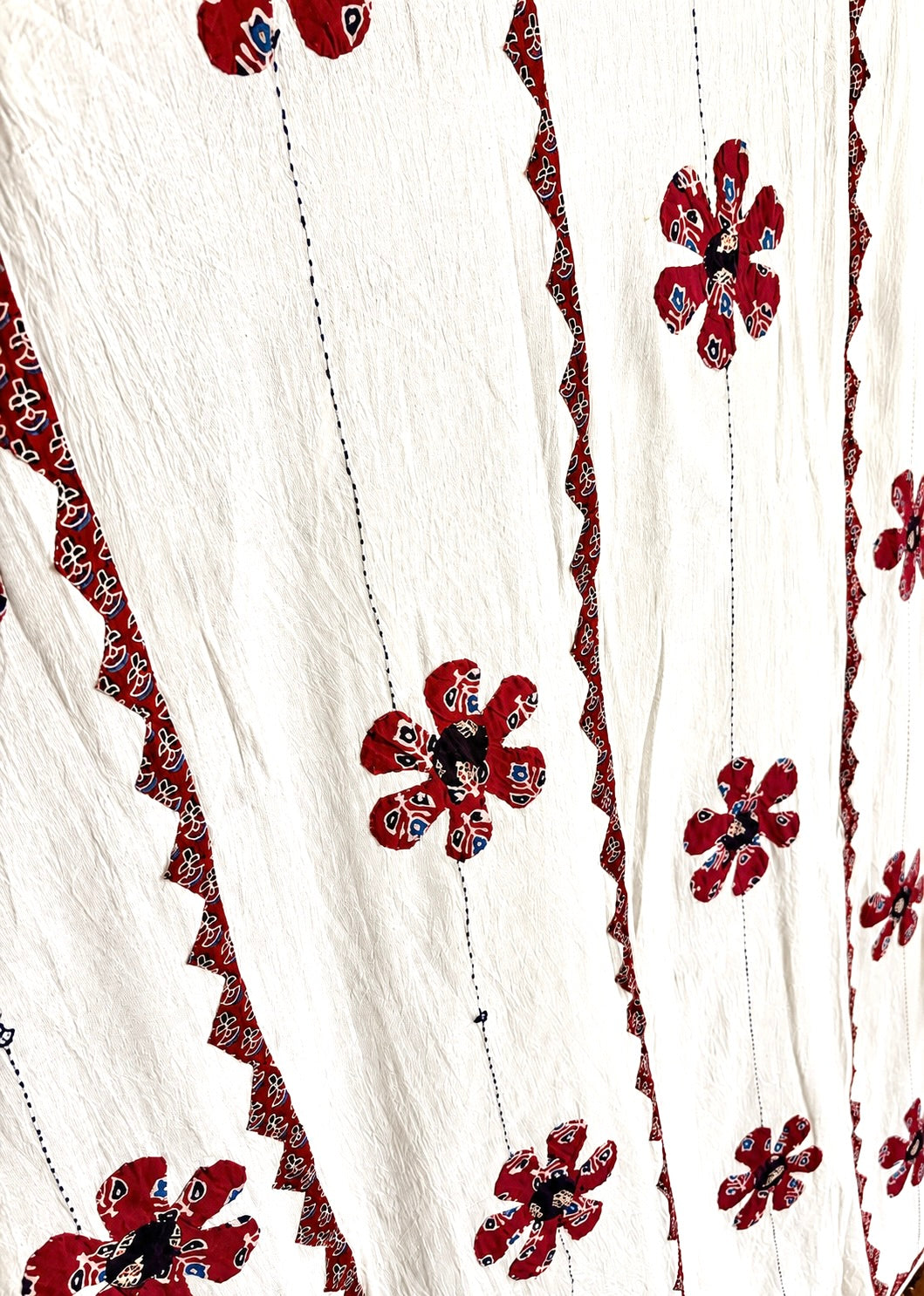 Ajrakh Applique & Kantha Embroidered ~ Surkh Phool Dupatta