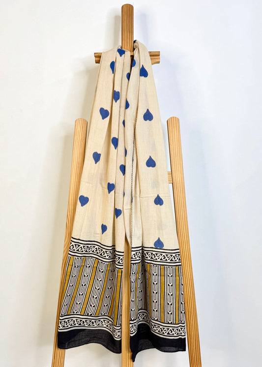 Raag 🪷 Mulmul Cotton Stoles ~ Blue Hearts