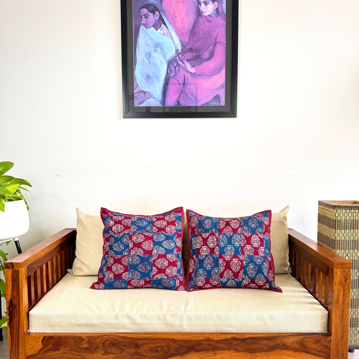 Ajrakh Cushion Covers ~ Bouquet Motif ~ Set of 2