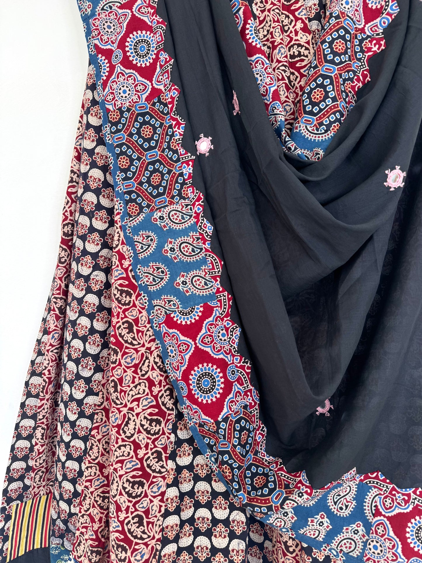 ✨Garba nu Ghoomie ~ Ajrakh Lehenga and Dupatta Set ~ Red and Black Combo
