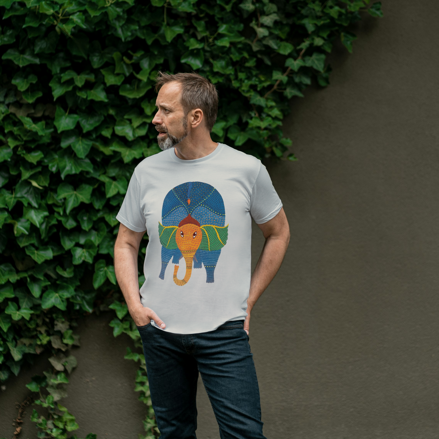 Curious Elephant - Gond Handpainted T-shirt