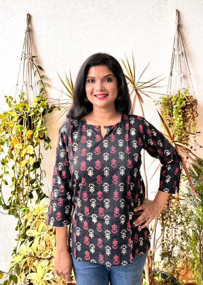 Raven ~ Black Handblock Kurti