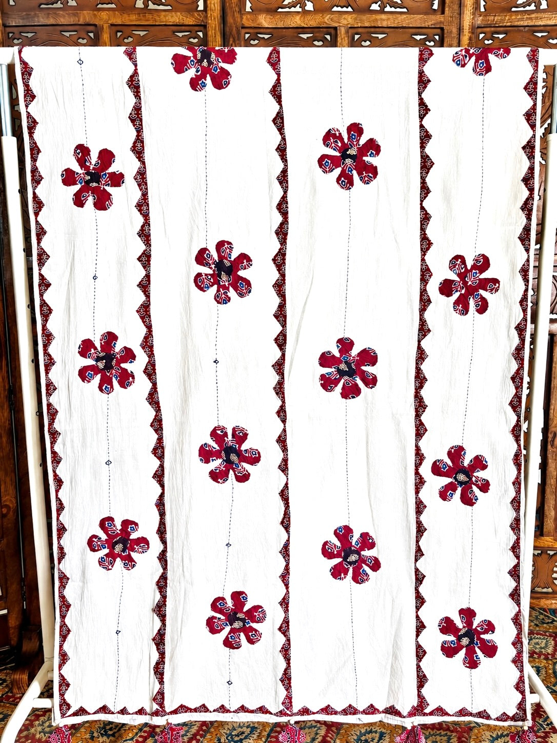 Ajrakh Applique & Kantha Embroidered ~ Surkh Phool Dupatta