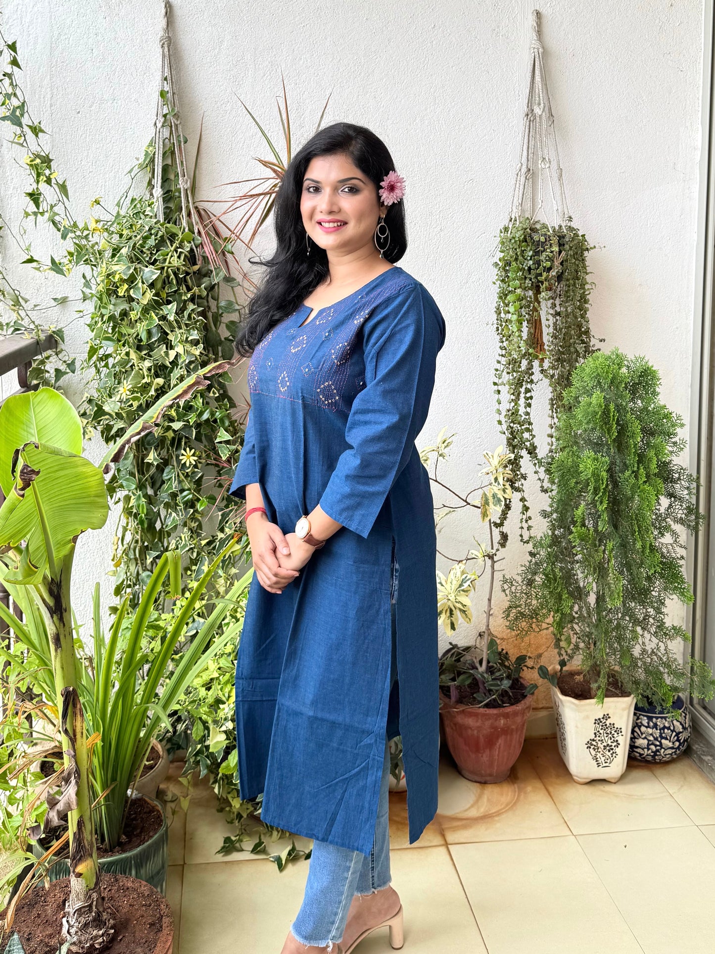 Masakali ~ Cotton Embroidered Kurti, Navy Blue 💙
