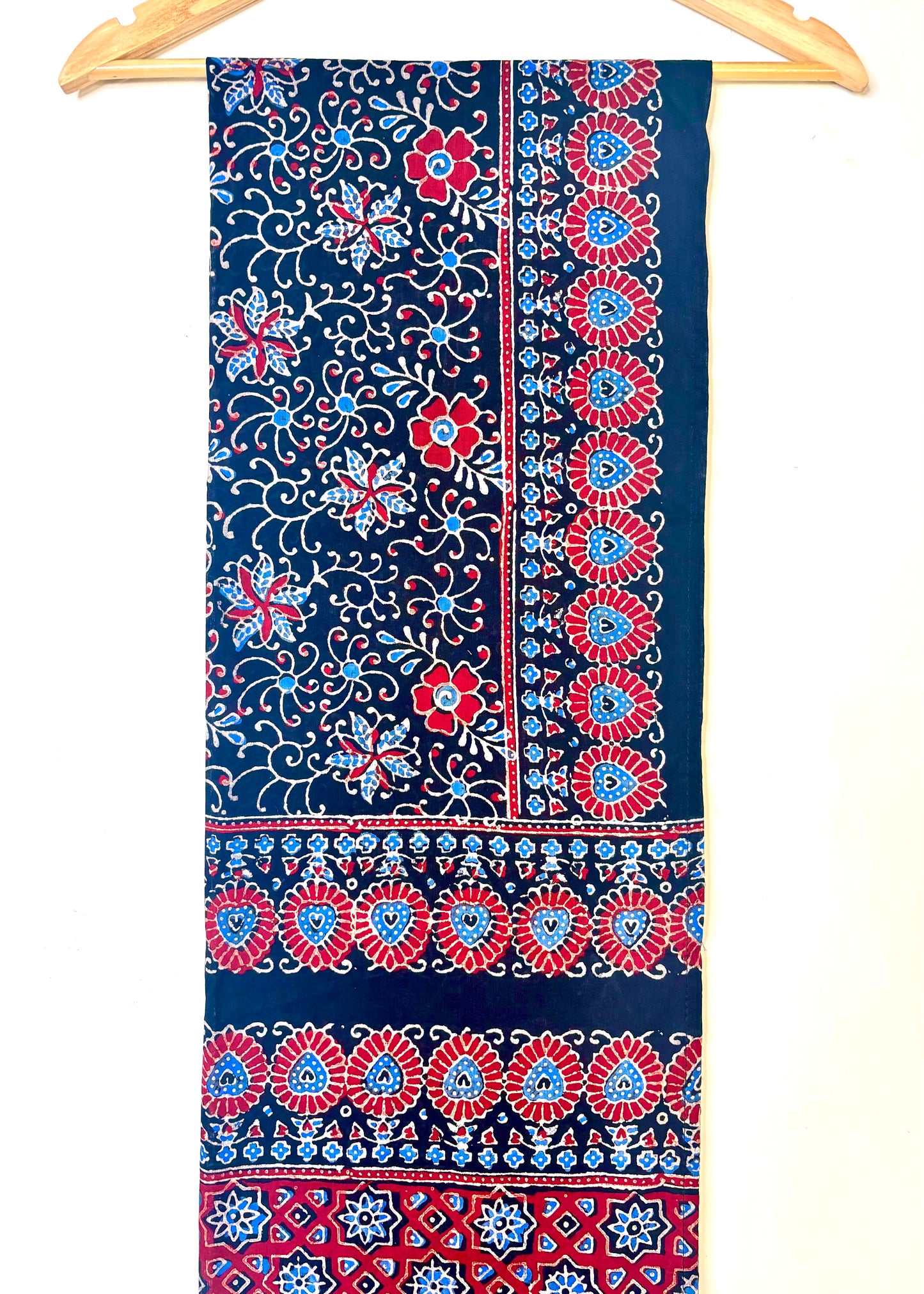 Raahi🌻Ajrakh Cotton Stoles ~ black and metallic blue w/ motifs