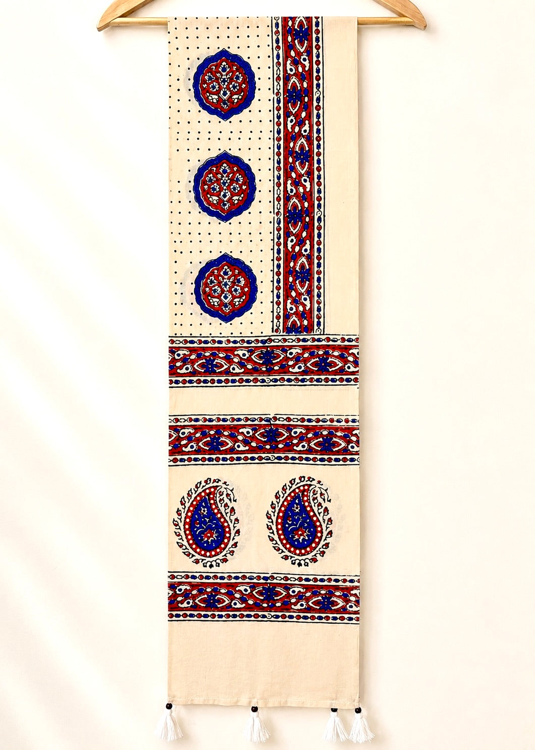 Raahi🌻Ajrakh Cotton Stoles ~ Ivory white w/ motifs