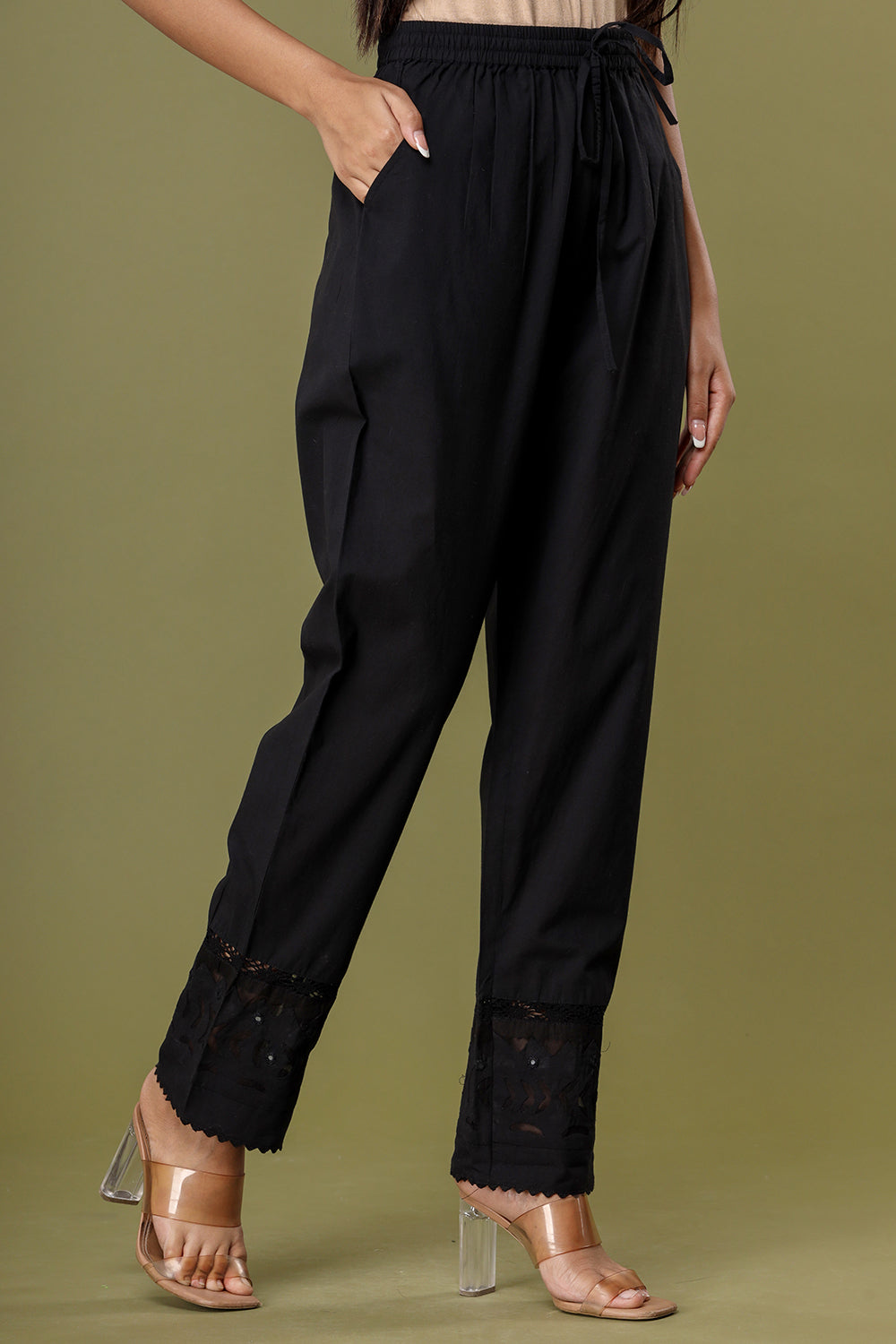 Ebony Black ~ Laced Cut Work Pant