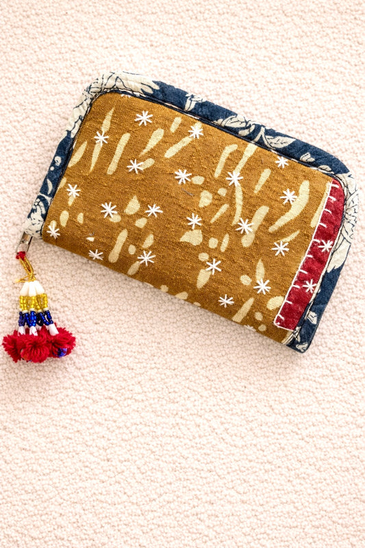 Swadesh ~ Ajrakh Handcrafted Wallets ~ Yellow Ochre Doodles