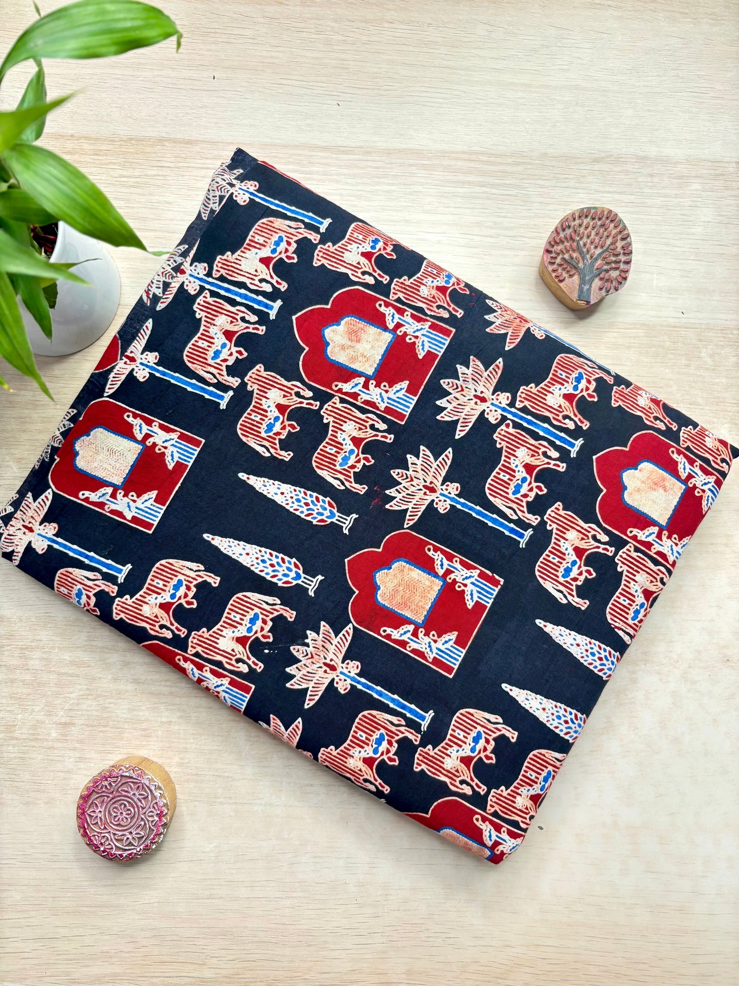 Deep Indigo Blue Cotton Ajrakh Fabric