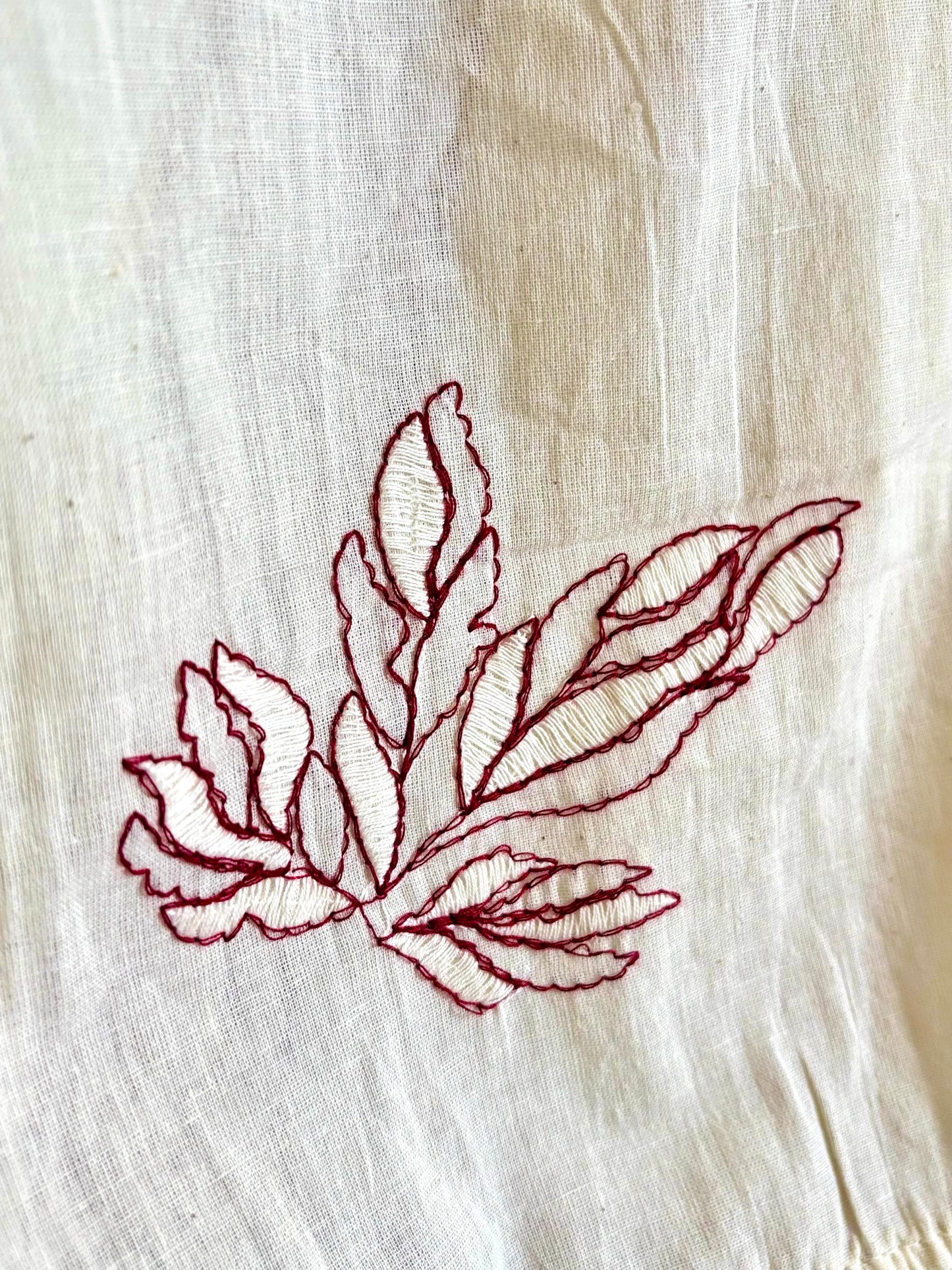 Khadi Cotton Dupatta ~ Bronze Floral Embroidery