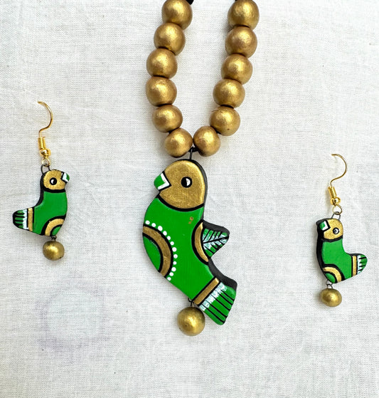 Mati ke Rang ~ Terracotta Jewelry Set ~ Parakeet Green