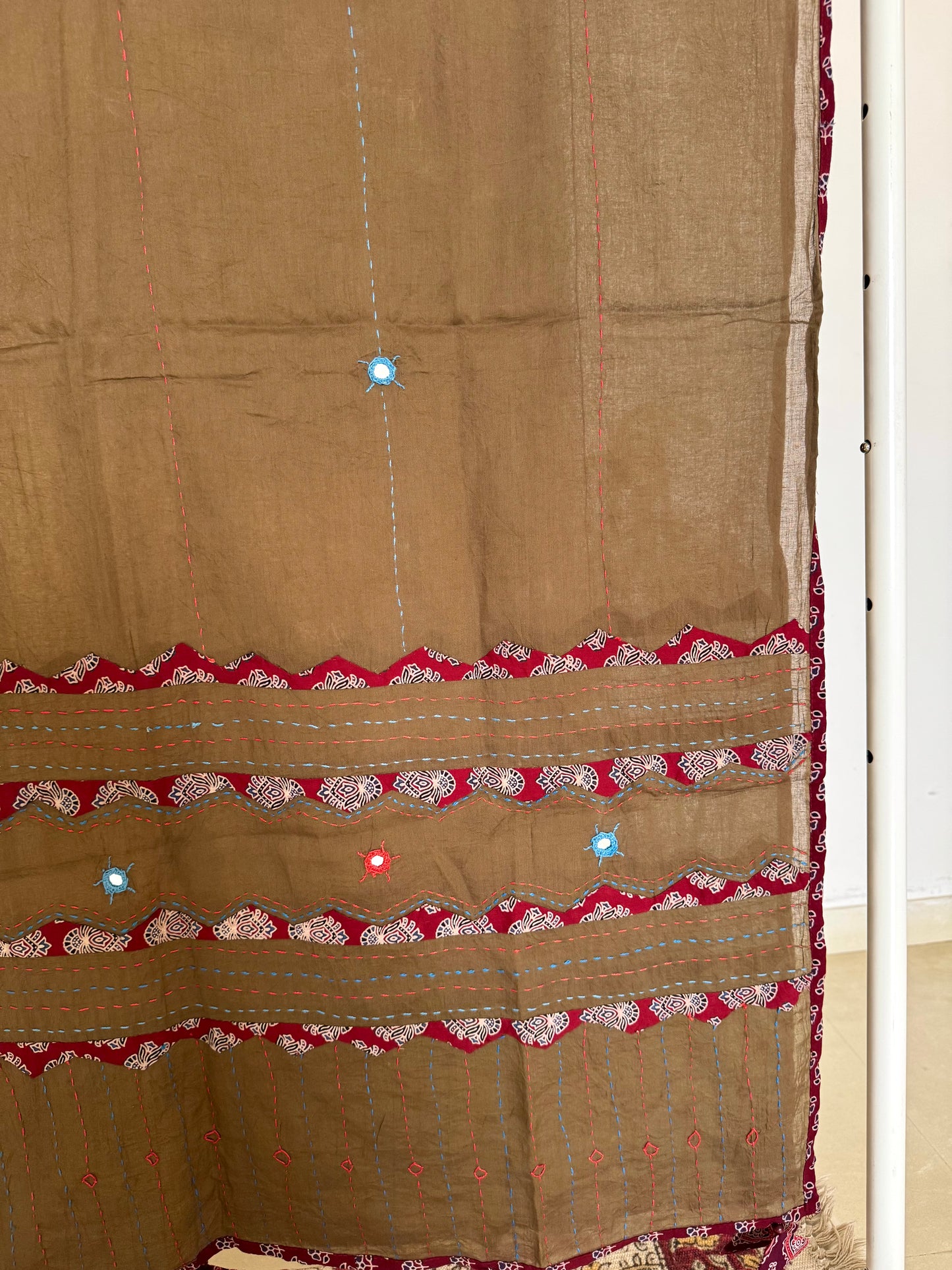 Ajrakh Applique & Kantha Embroidered Dupatta ~ Coco with Red Patchwork