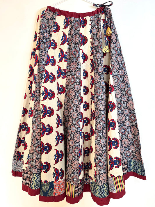🌻Navrang ~ Ajrakh Handcrafted Lehengas ~ Blue & White w/ Hibiscus Flowers