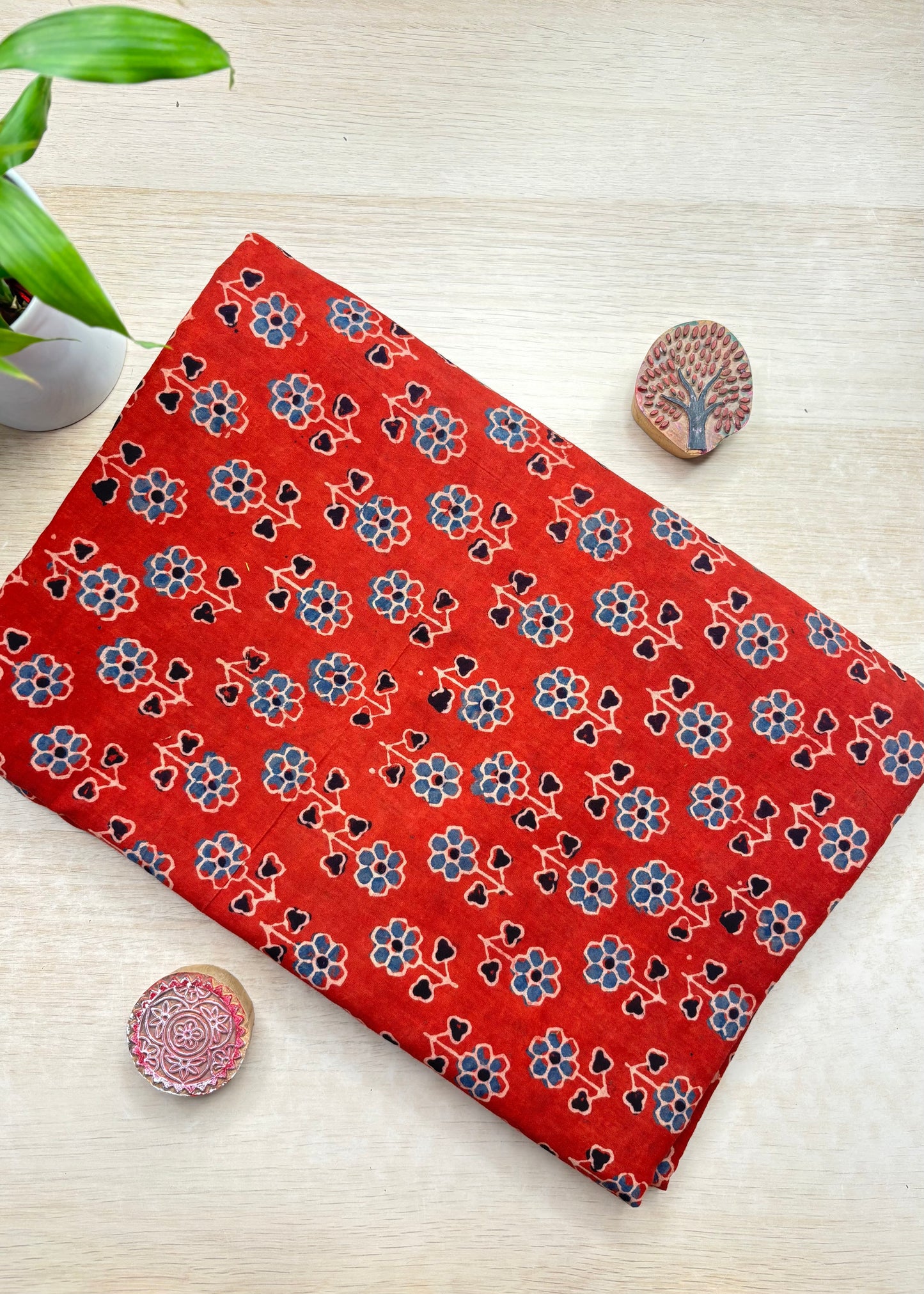 Brick Red Cotton Ajrakh Fabric