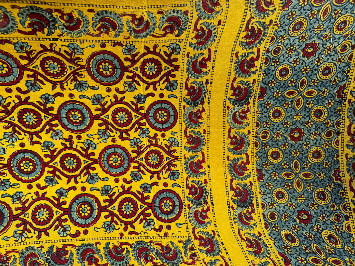 Rangrez🔅Modal Silk Ajrakh Stoles ~ Yellow with Circular Motifs