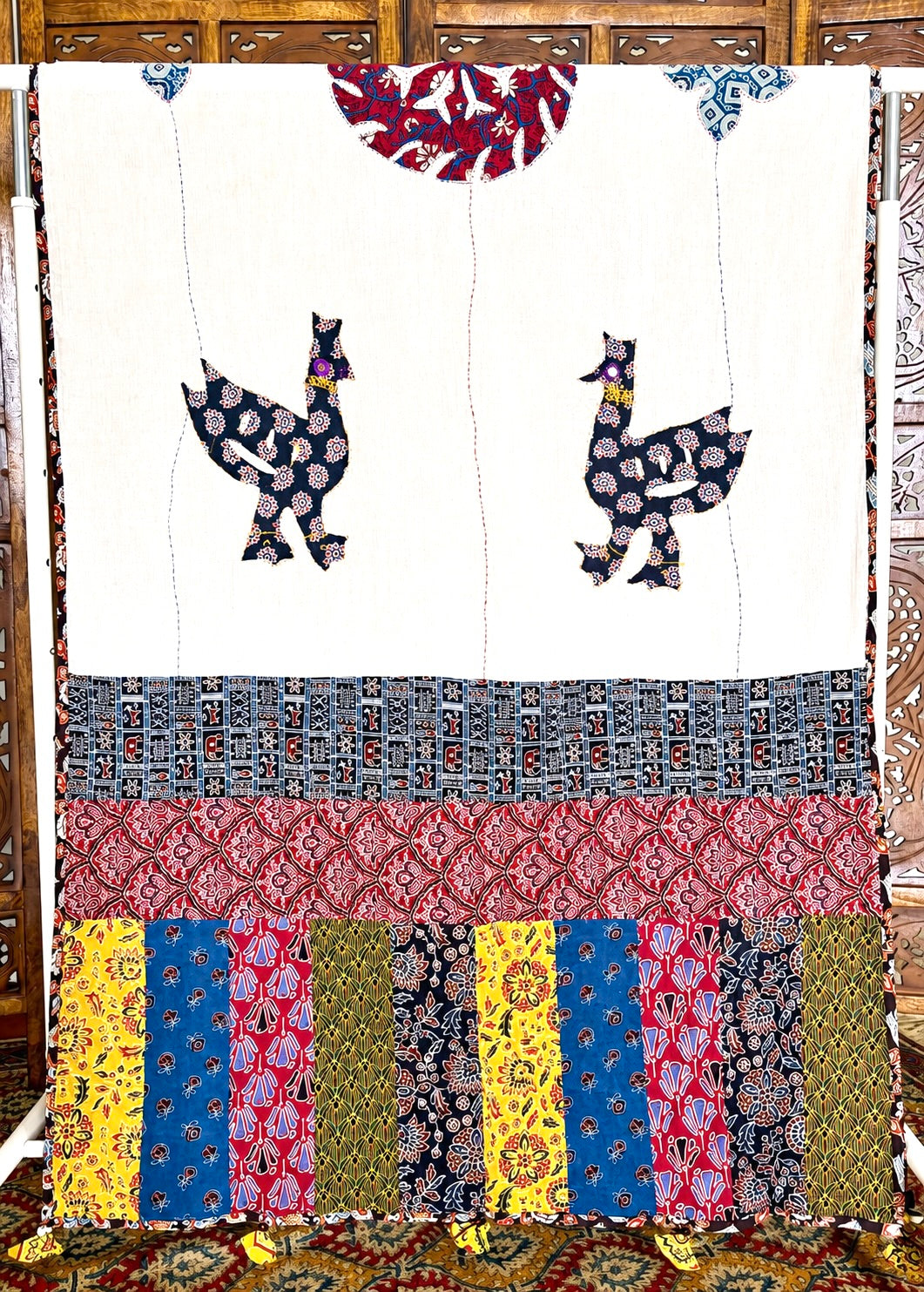 Ajrakh Applique & Kantha Embroidered ~ Mor Angan Dupatta