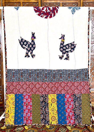 Ajrakh Applique & Kantha Embroidered ~ Mor Angan Dupatta