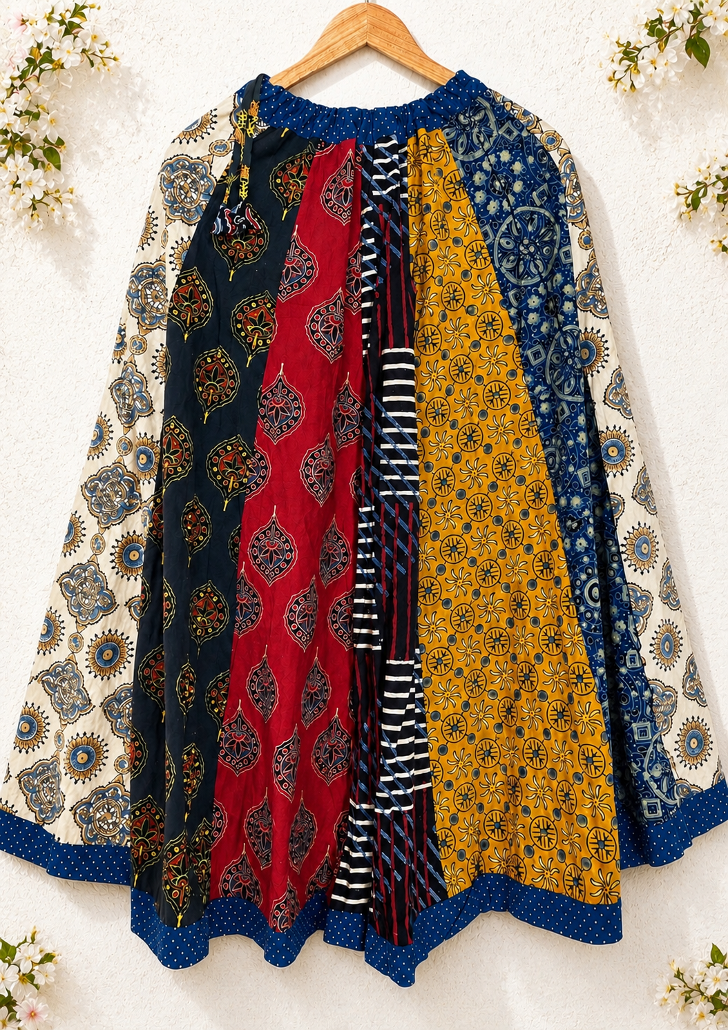 🌻Navrang ~ Ajrakh Long Skirt ~ Multicolor w/ Mosaic Motifs