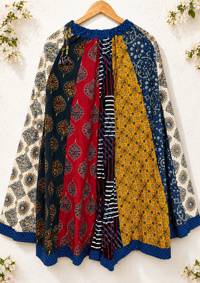 🌻Navrang ~ Ajrakh Long Skirt ~ Multicolor w/ Mosaic Motifs