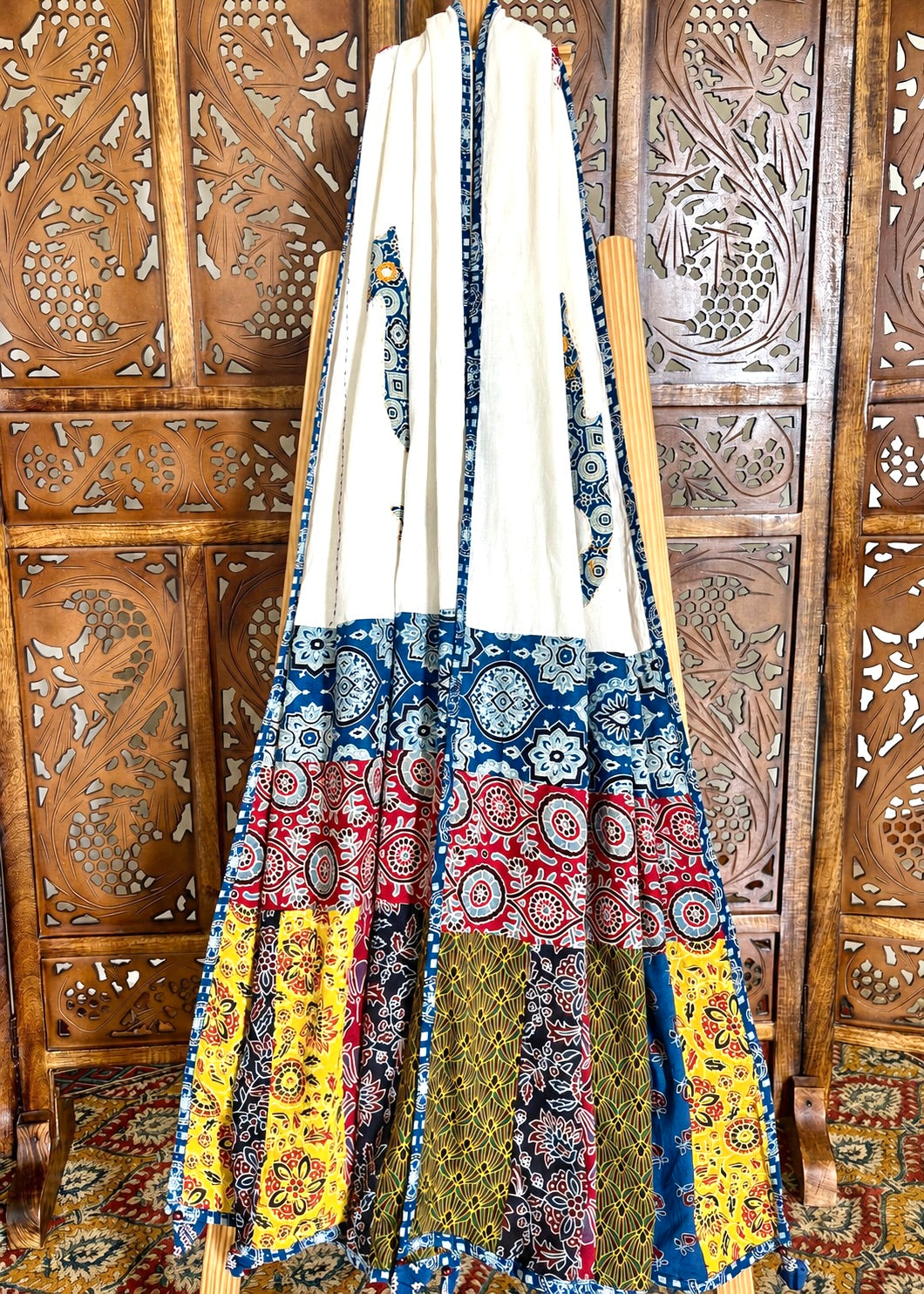 Ajrakh Applique & Kantha Embroidered ~ Mor Angan Dupatta