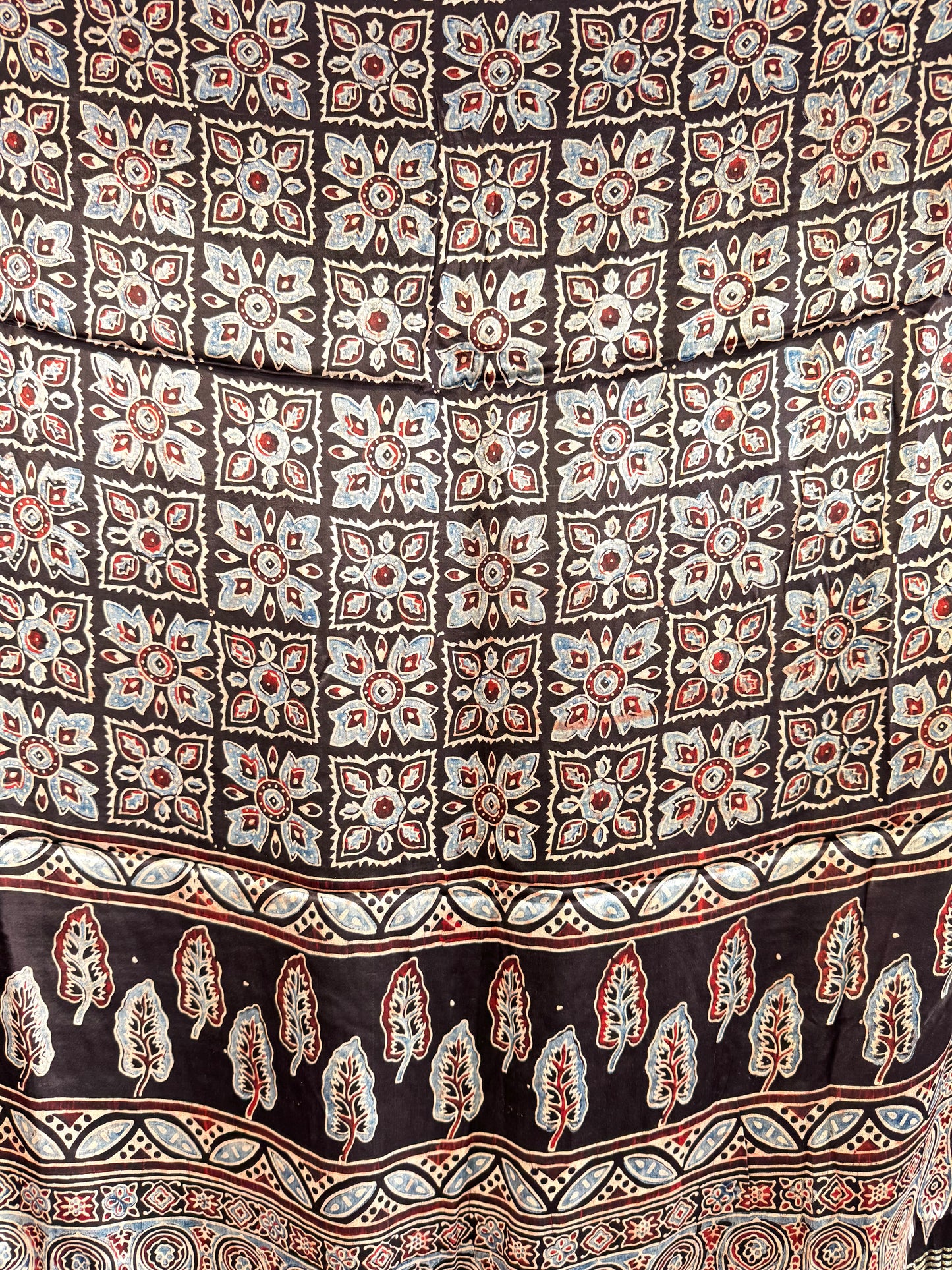 Modal Silk Ajrakh Dupatta ~ Metallic Black Square Motif w/ Zari
