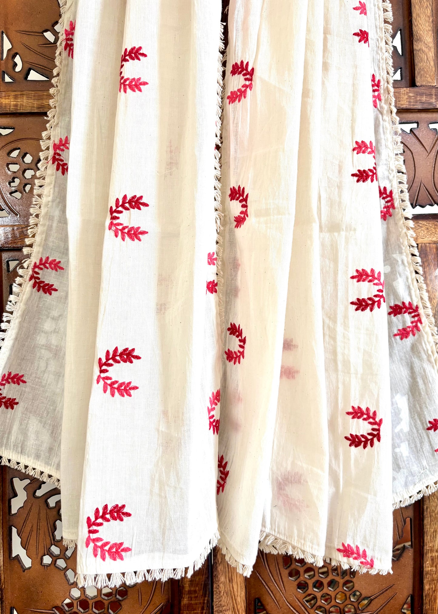 Khadi Cotton Dupatta ~ Crimson Forest Flame
