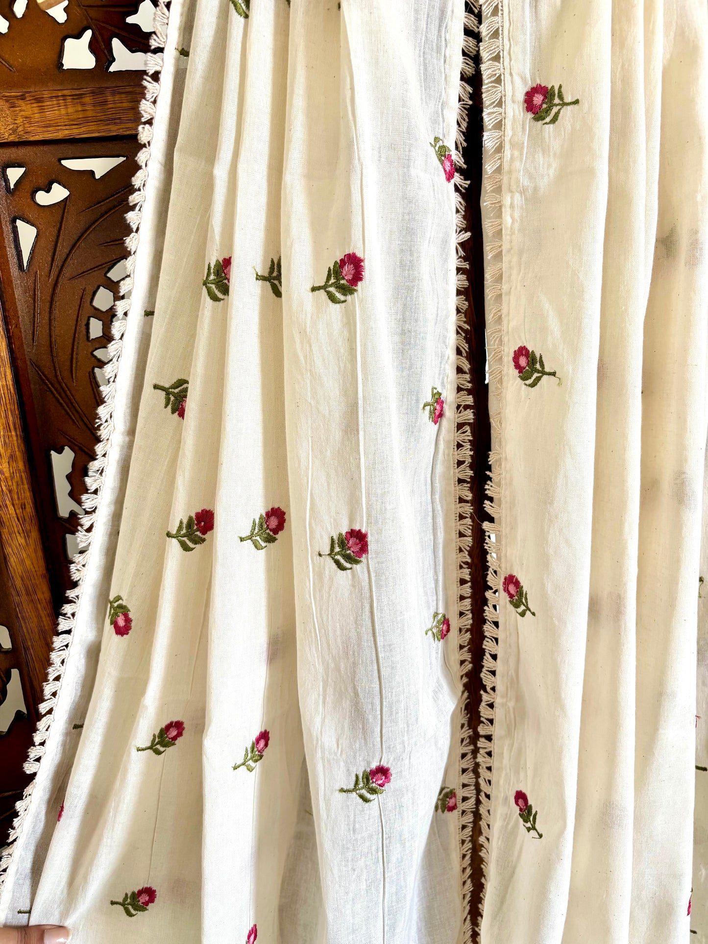 Khadi Cotton Dupatta ~ Wild Bloom Berry Blossom