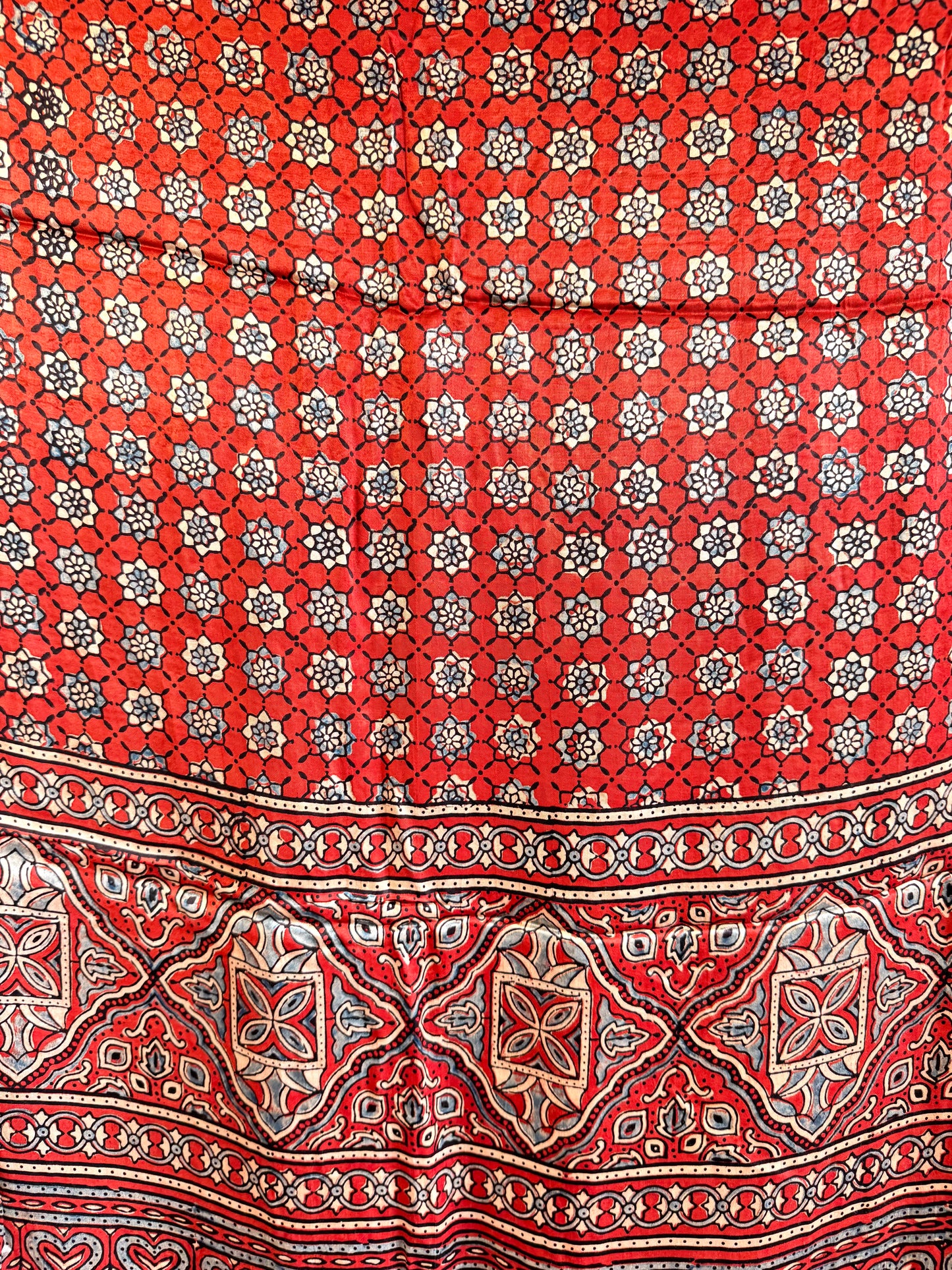 Modal Silk Ajrakh Dupatta ~ Brick Red Jharokha Motif w/ Zari