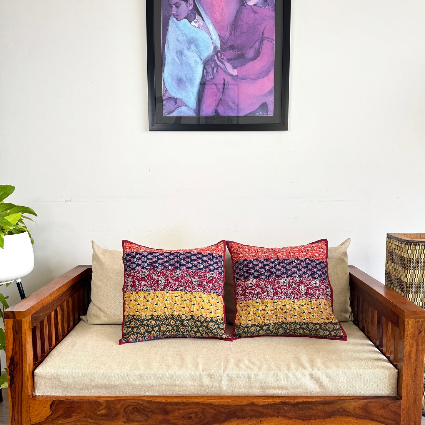 Ajrakh Cushion Covers ~ Daisy Motif ~ Set of 2