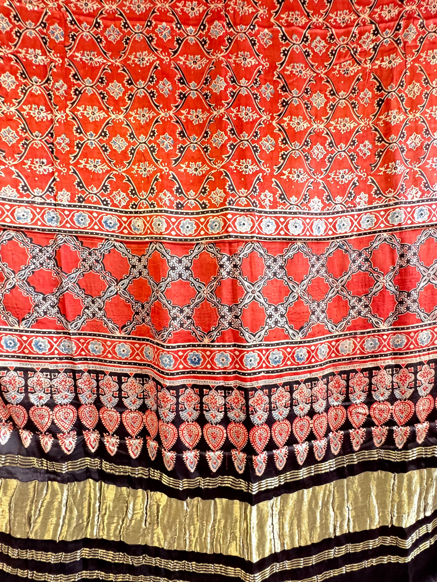 Modal Silk Ajrakh Dupatta ~ Brick Red Vine Motif w/ Zari