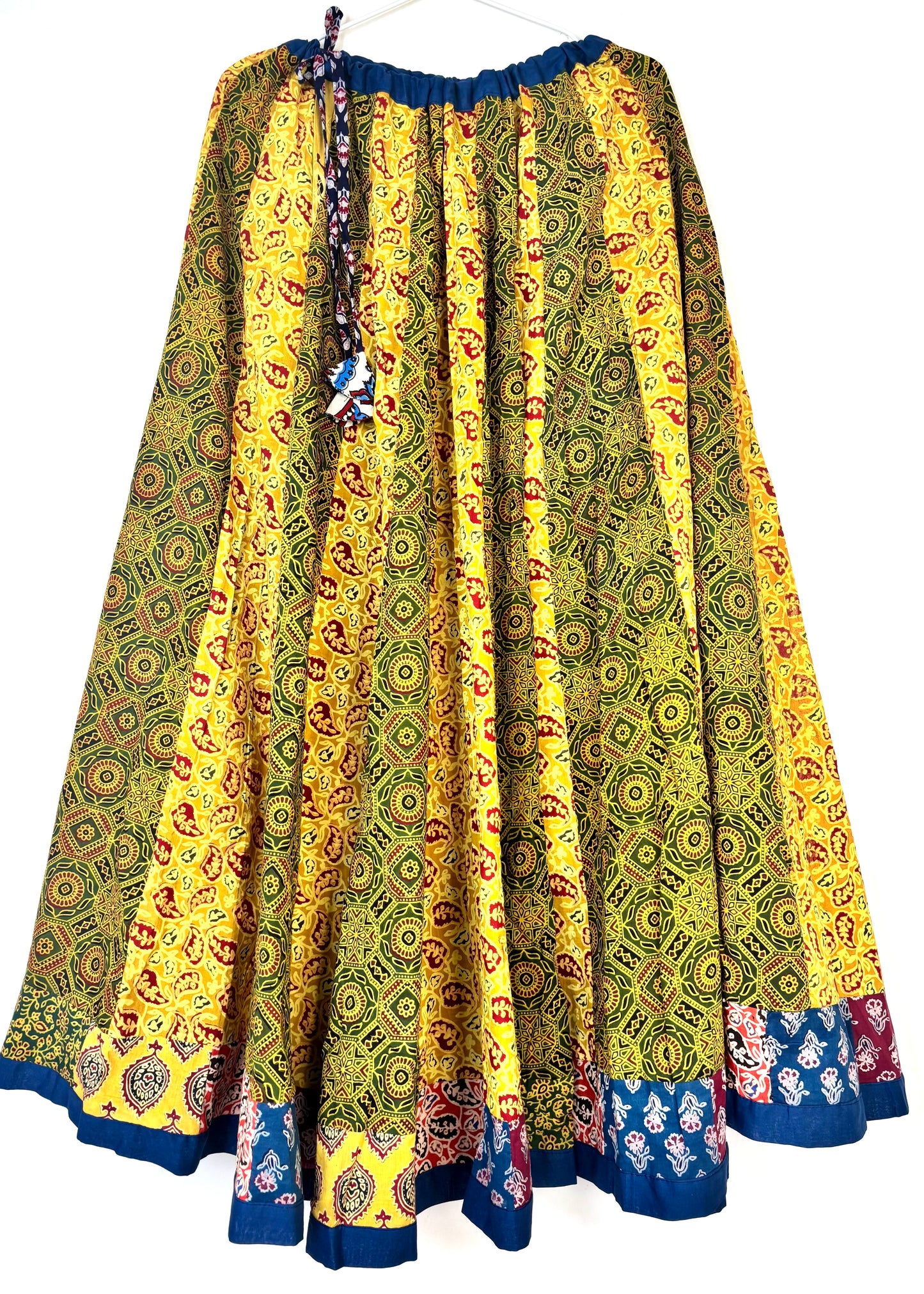 🌻Navrang ~ Ajrakh Skirt and Dupatta Set ~ Yellow & Blue w/ multicolor border