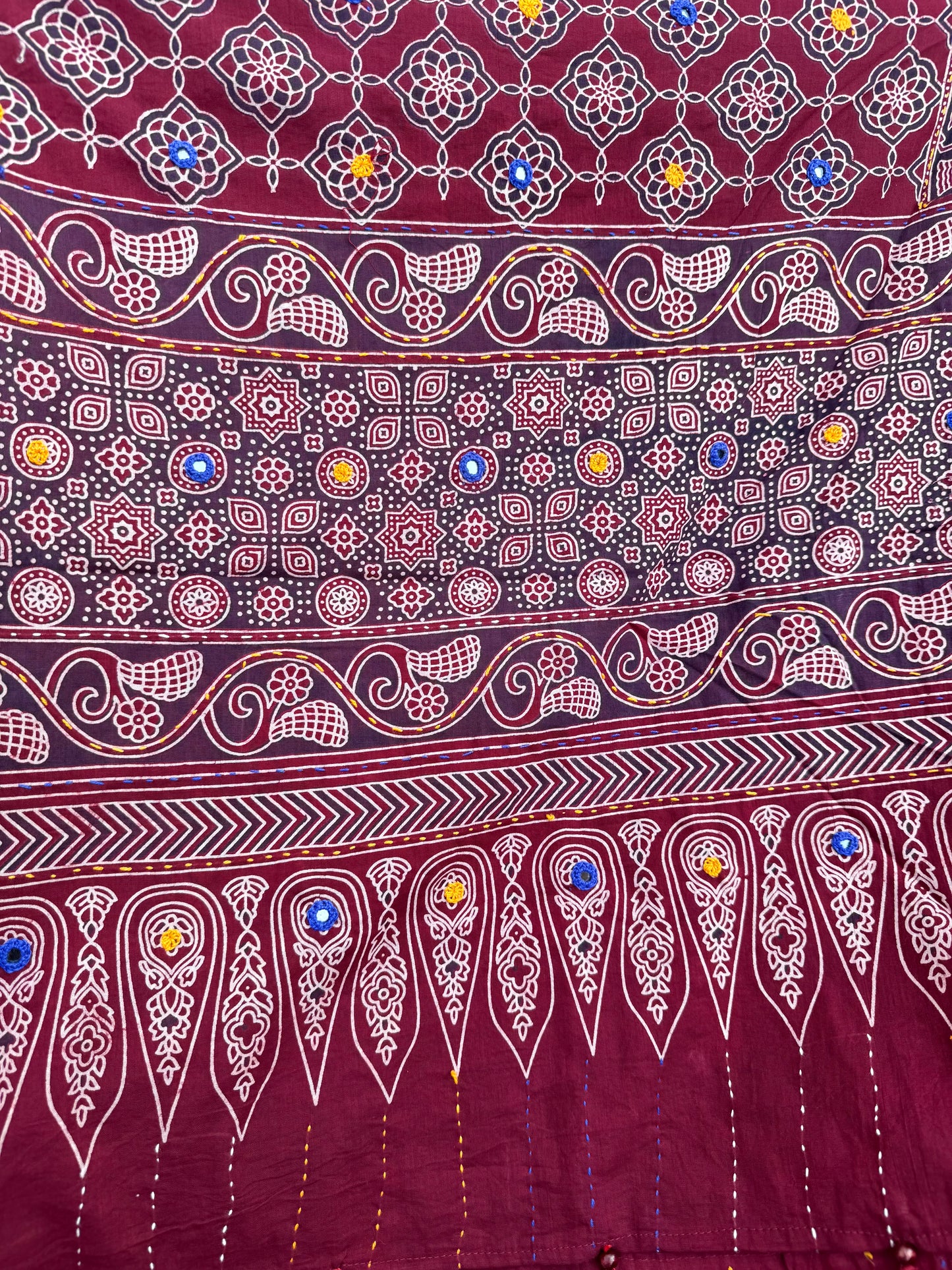 Rangrez🔅Ajrakh Mulmul Cotton Dupattas with Embroidery ~ Cranberry Red