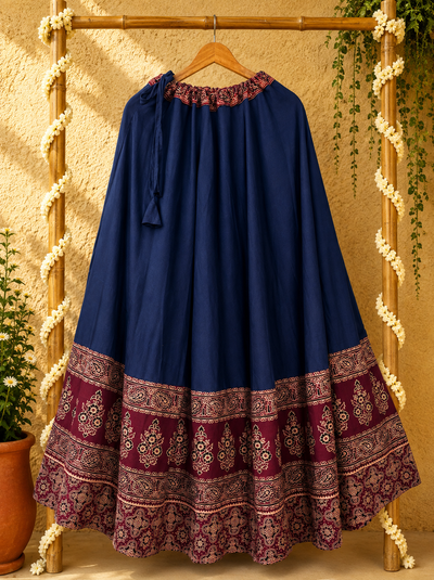 ⚜ Dharohar ~ Shyamra ~ Ajrakh Long Kali Skirt