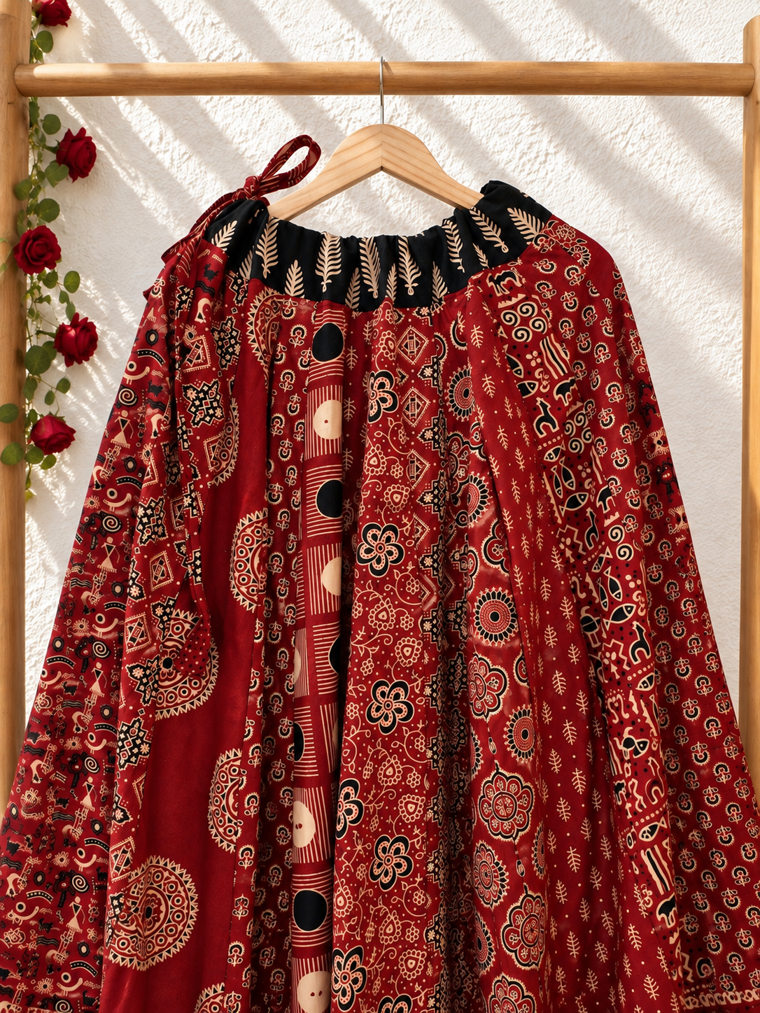 ⚜️ Dharohar ~ Mehrun ~ Ajrakh Long Kali Skirt & Dupatta Set