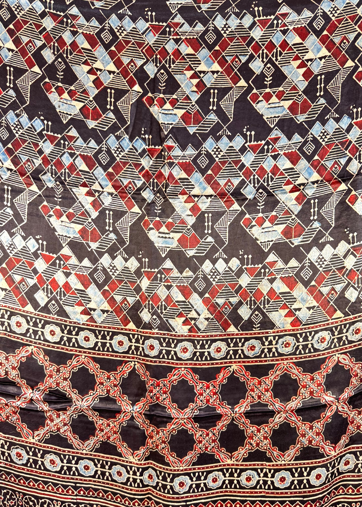 Modal Silk Ajrakh Dupatta ~ Black Worli Art Motif w/ Zari