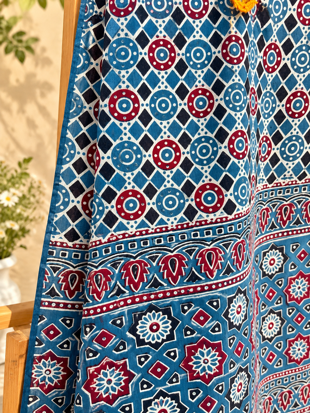 Rangrez🔅Ajrakh Mulmul Cotton Dupattas with Embroidery ~ Blue Banjara