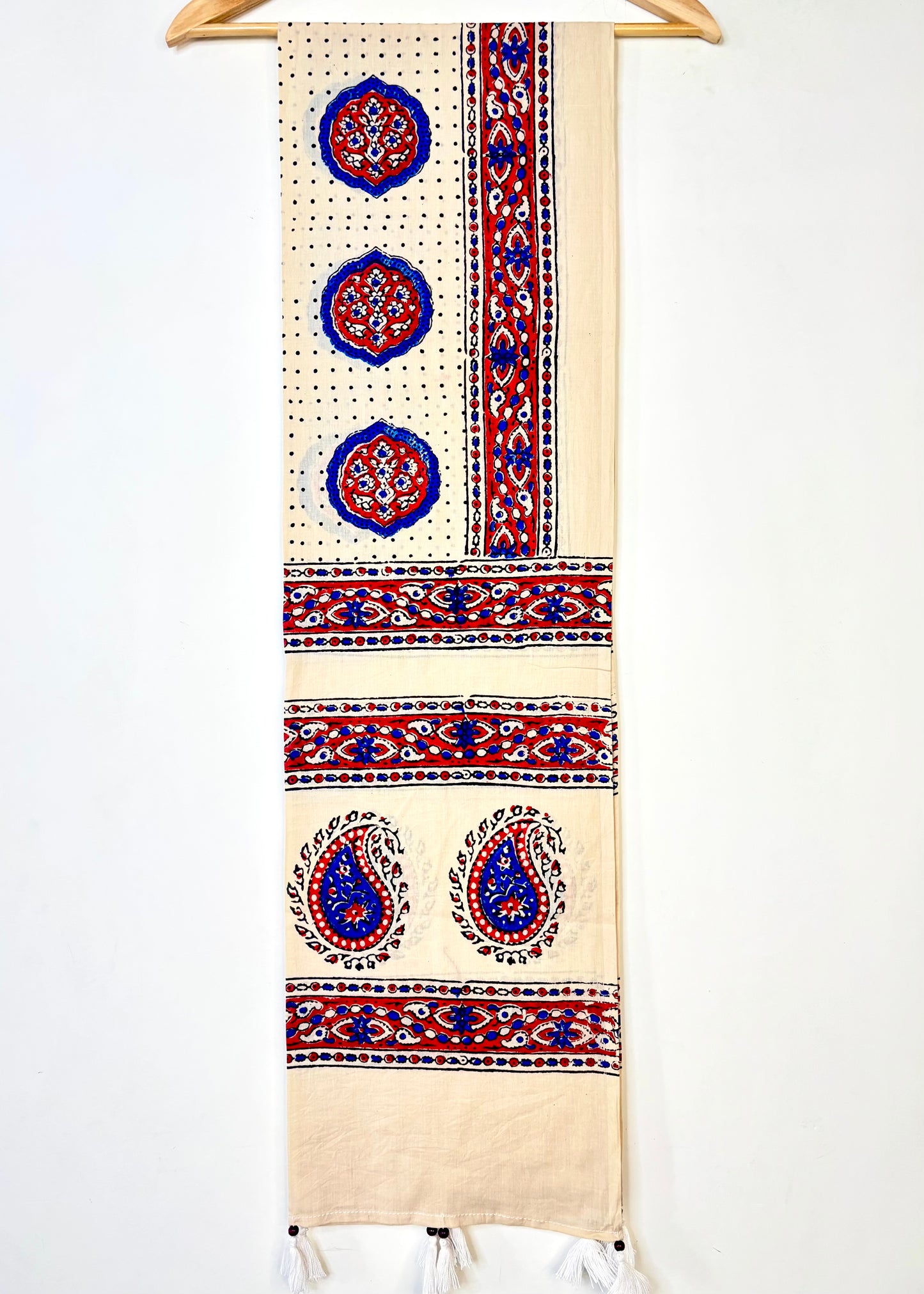 Raahi🌻Ajrakh Cotton Stoles ~ Ivory white w/ motifs