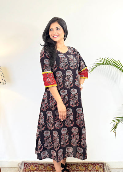 Noor 9 to 5 Ajrakh Dress ~ Black and Red