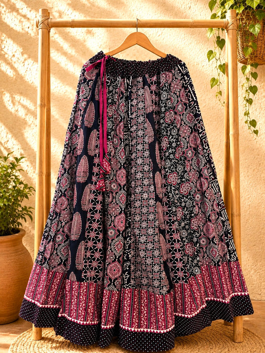 ⚜️ Dharohar ~ Sitara ~ Ajrakh Long Kali Skirt