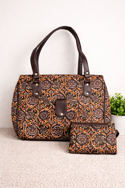 Karwaan🍂 Kalamkari ~ Handblock Handbag & Pouch Set