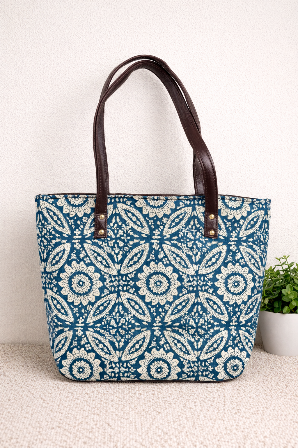 Karwaan🍂 Blue Garden motifs ~ Sanganeri Handblock Laptop Bag