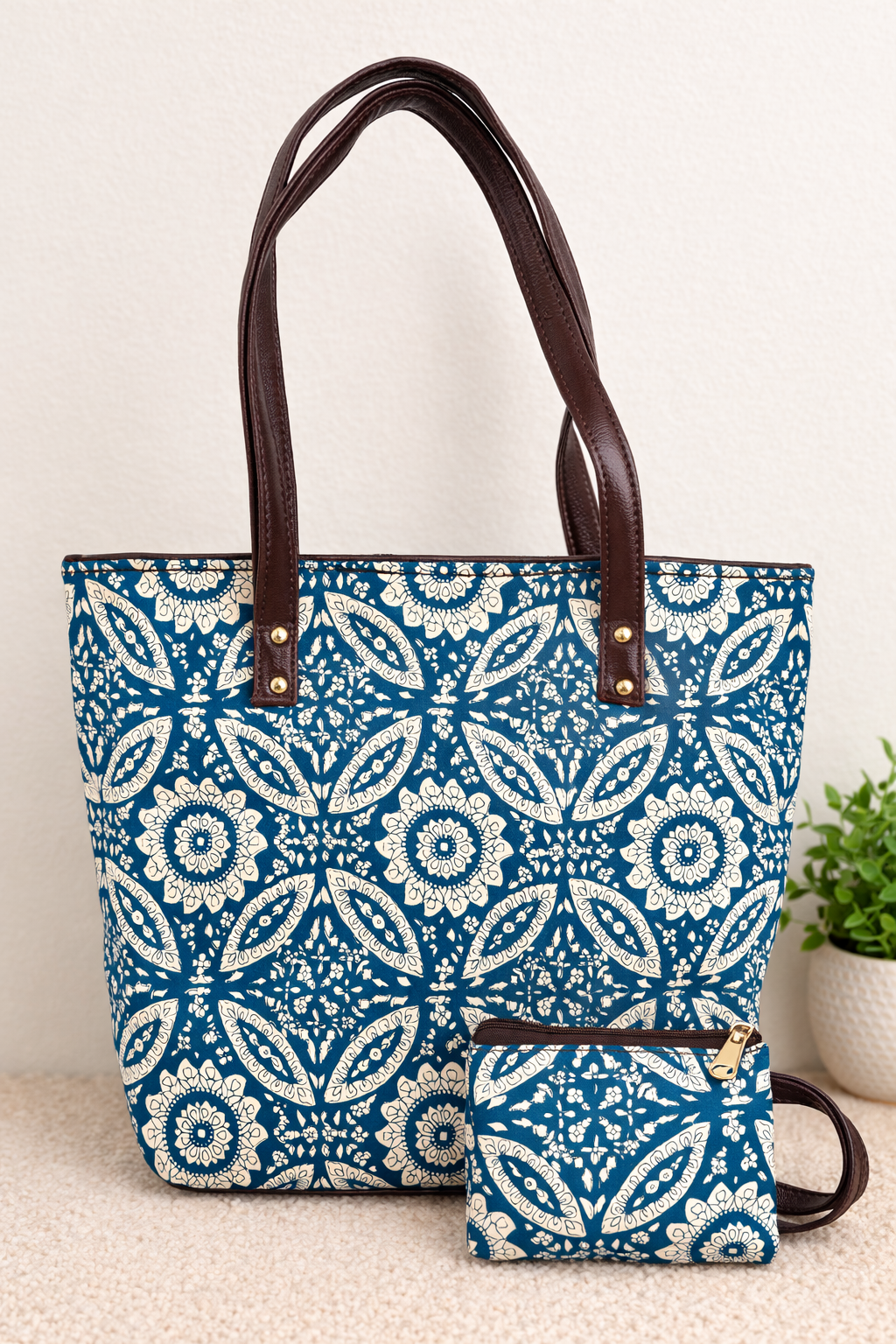 Karwaan🍂 Blue Garden motifs ~ Sanganeri Handblock Laptop Bag