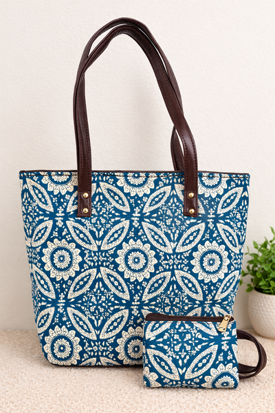 Karwaan🍂 Blue Garden motifs ~ Sanganeri Handblock Laptop Bag