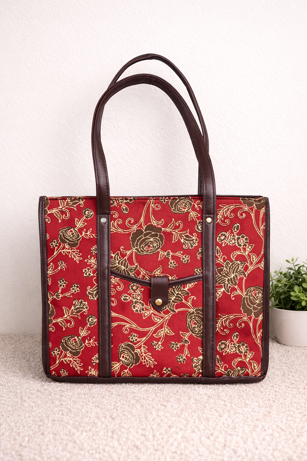 Karwaan🍂 Ruby Garden motifs ~ Sanganeri Handblock Fabric Bag