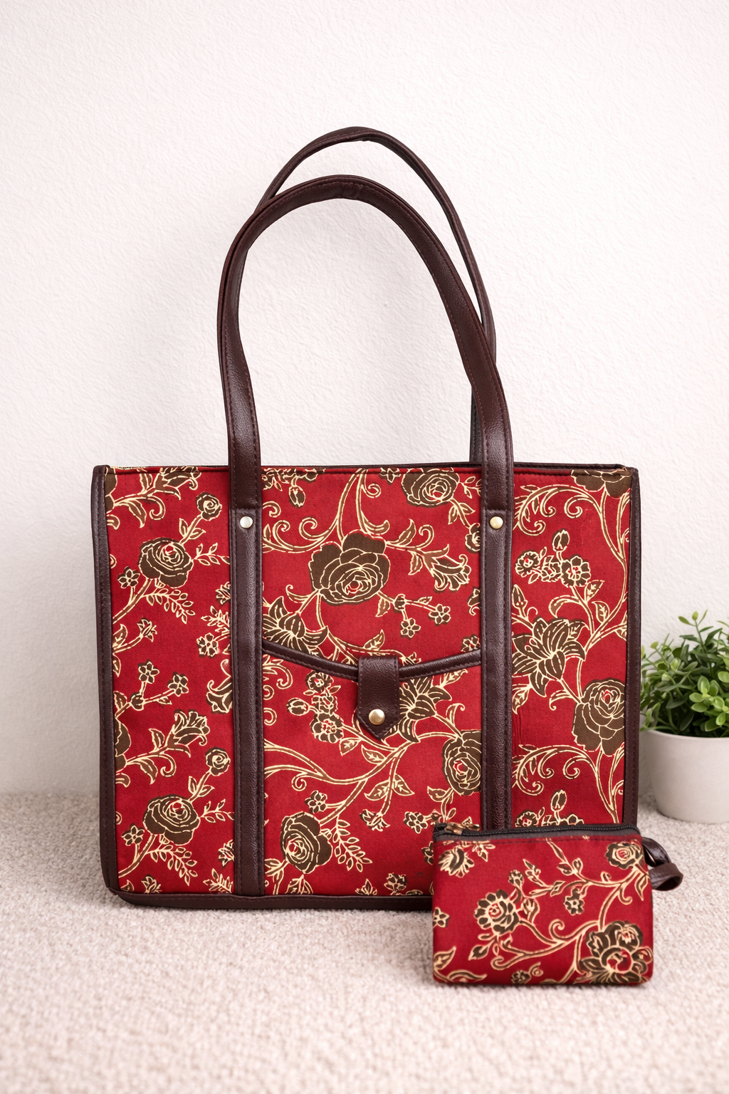 Karwaan🍂 Ruby Garden motifs ~ Sanganeri Handblock Fabric Bag