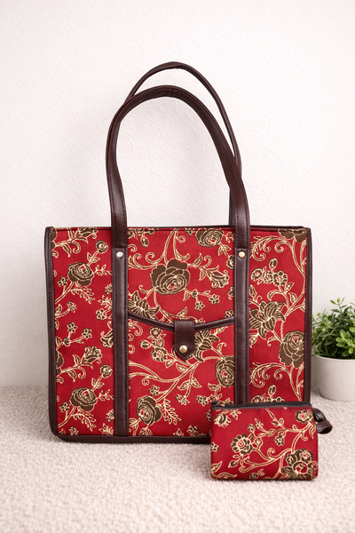 Karwaan🍂 Ruby Garden motifs ~ Sanganeri Handblock Fabric Bag