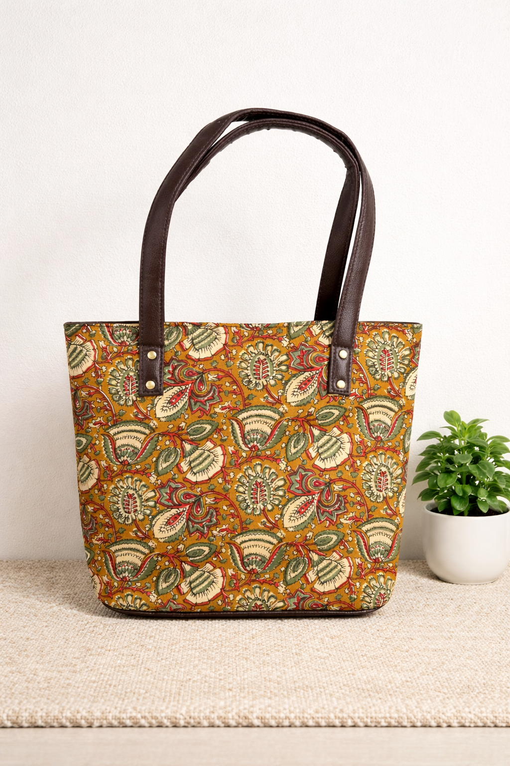 Karwaan🍂 Mustard Meadow motifs ~ Sanganeri Handblock Fabric Bag