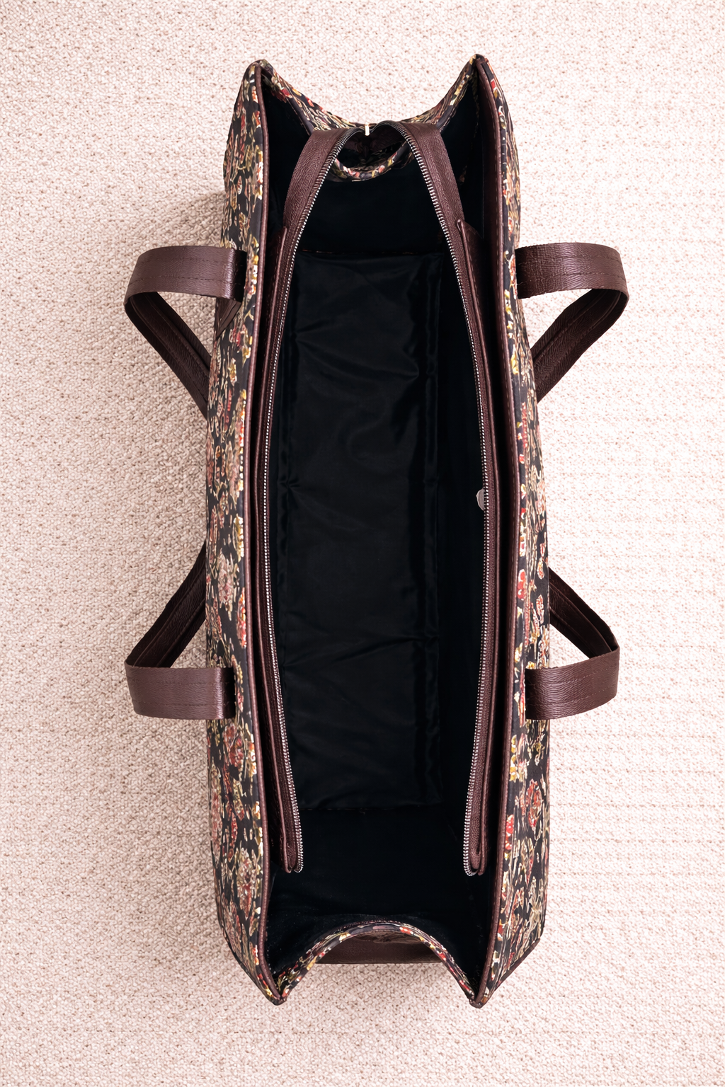 Karwaan🍂 Brown Floral Motifs ~ Sanganeri Handblock Fabric Bag